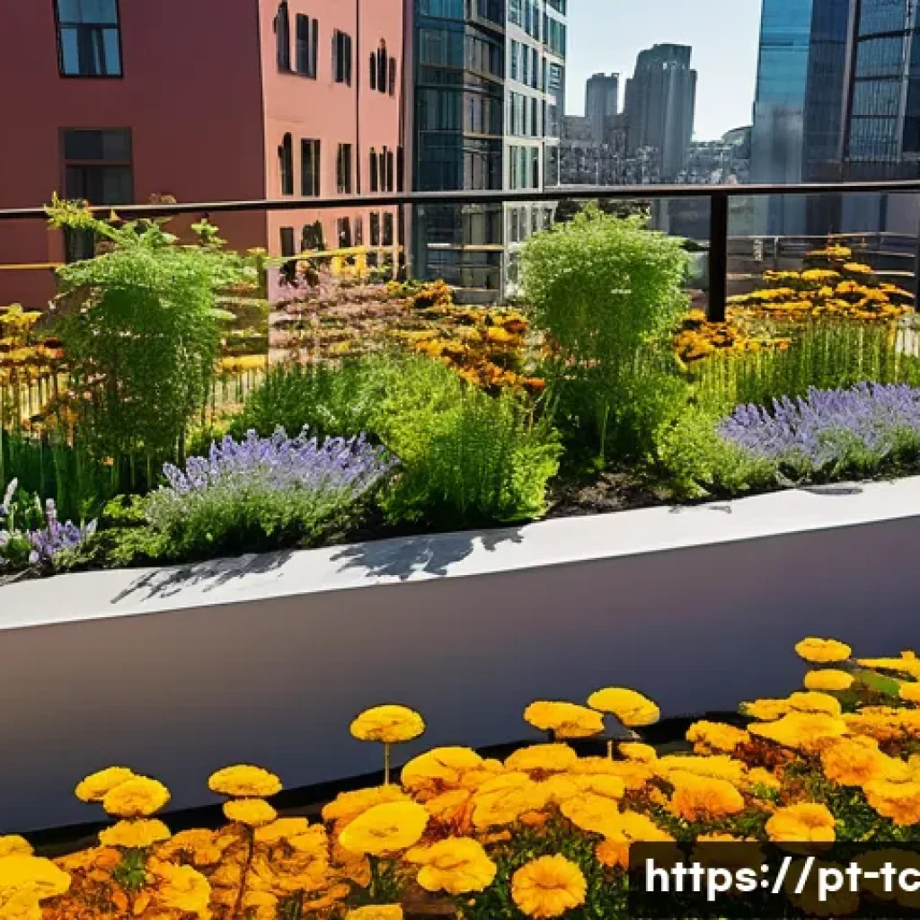도시 생태계와 수분매개자의 관계 - **Prompt:** "A photorealistic, wide-angle shot of a vibrant urban 'secret garden' thriving amidst co...