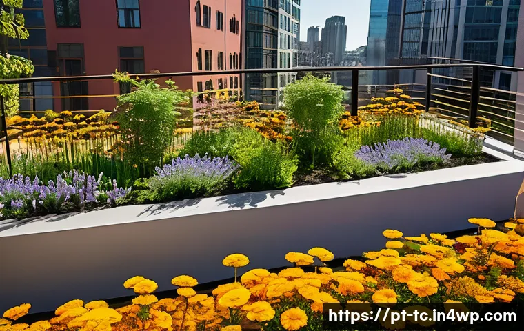 도시 생태계와 수분매개자의 관계 - **Prompt:** "A photorealistic, wide-angle shot of a vibrant urban 'secret garden' thriving amidst co...
