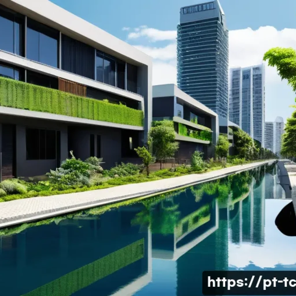 수분매개자와 도시 발전의 균형 - A vibrant urban scene in a Brazilian city showcasing advanced water management technology: sleek IoT...