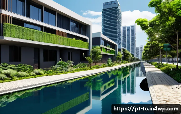 수분매개자와 도시 발전의 균형 - A vibrant urban scene in a Brazilian city showcasing advanced water management technology: sleek IoT...